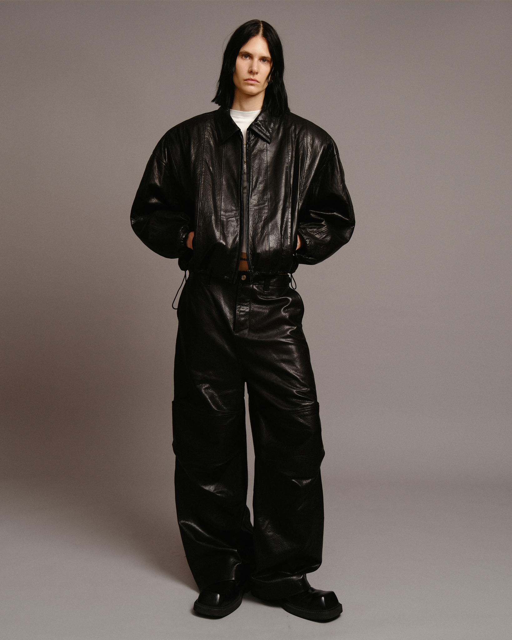 LEATHER CARGO PANTS