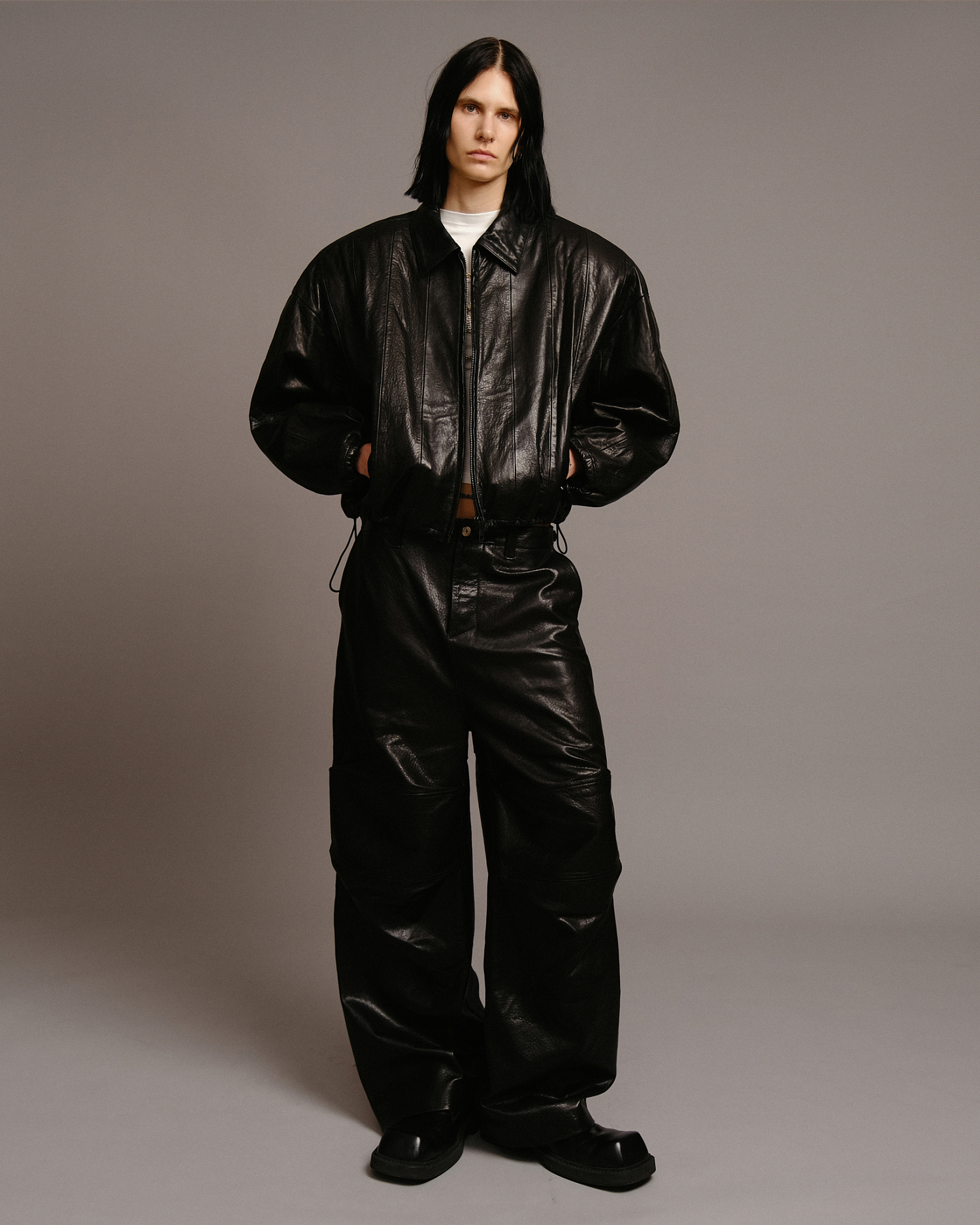 LEATHER CARGO PANTS
