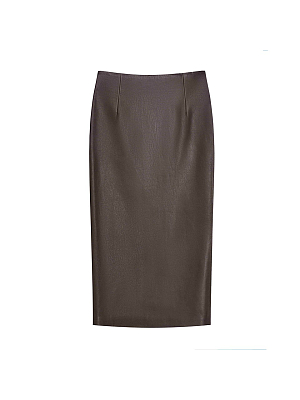 V-LEATHER SKIRT BROWN