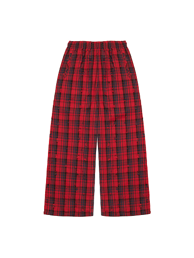 DISTRESS PANTS RED TARTAN