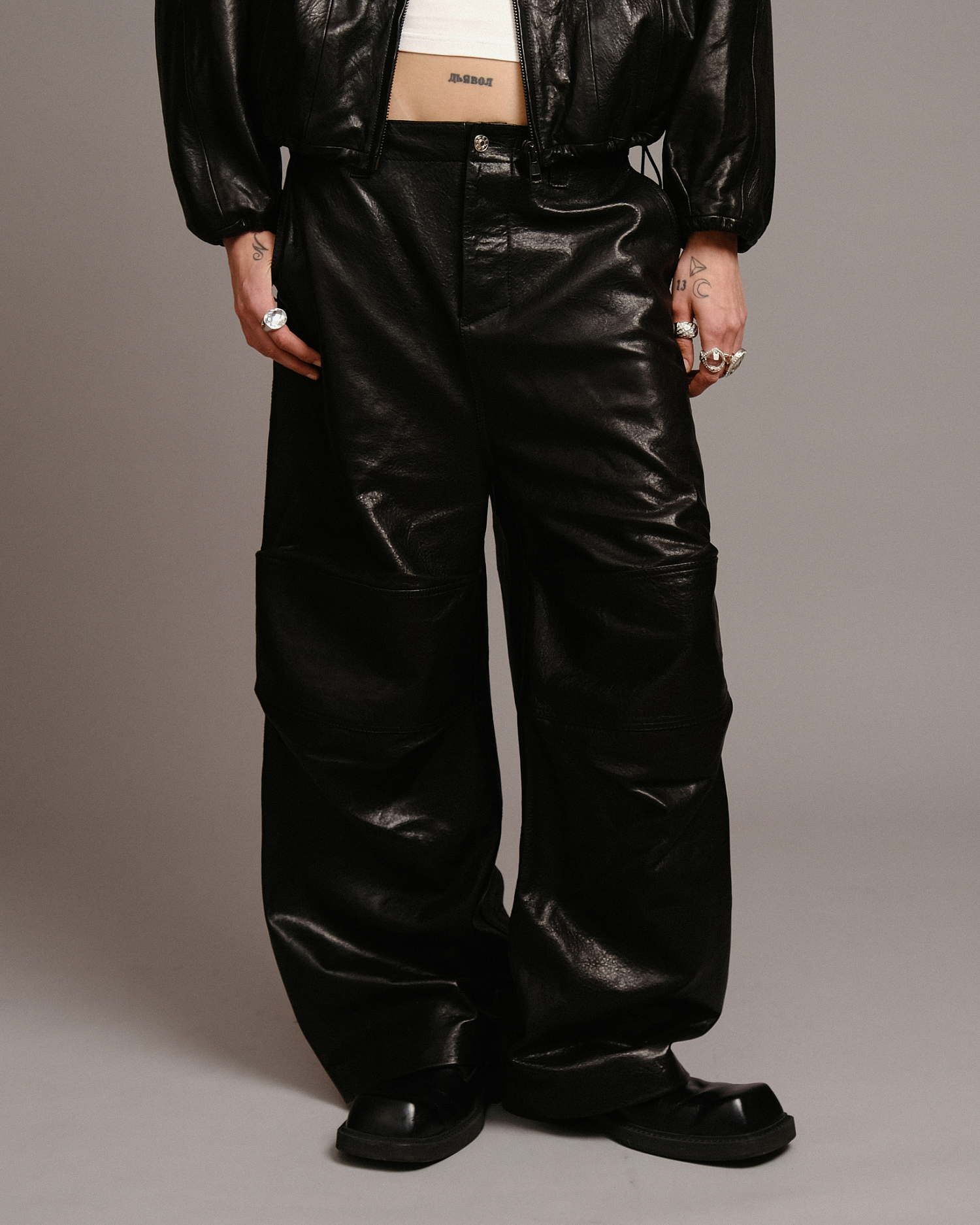 LEATHER CARGO PANTS